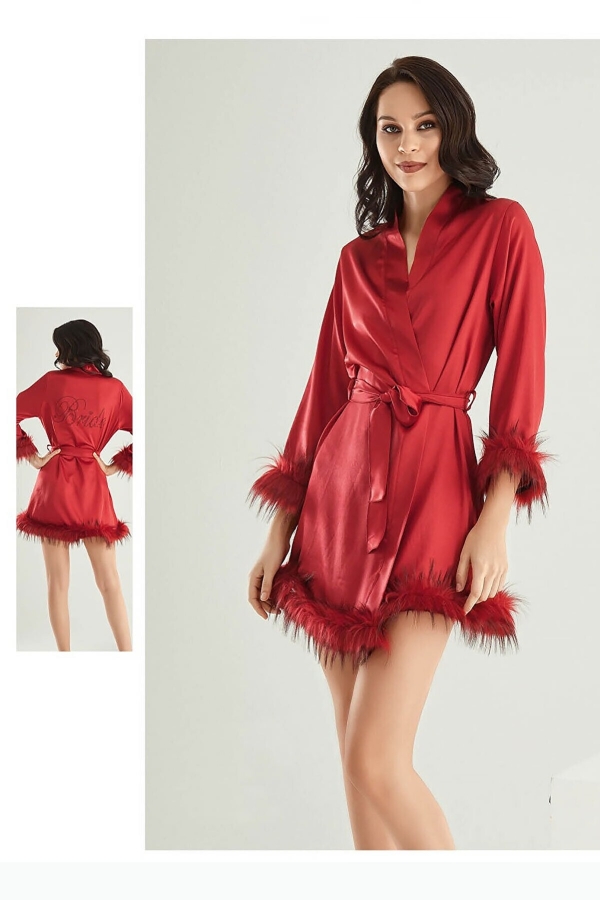 Angel Red Silk Satin Bride Dressing Gown 3004 - 2