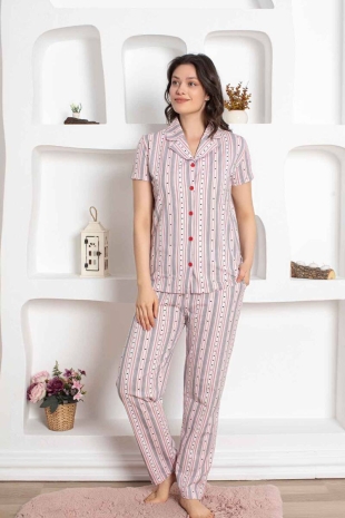 Çizgili Kısa Kollu Gömlek Pijama Takımı 2781KY - 2