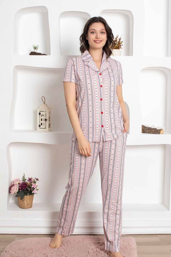 Çizgili Kısa Kollu Gömlek Pijama Takımı 2781KY - 3