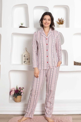 Çizgili Uzun Kollu Gömlek Pijama Takımı 2781UY - 1