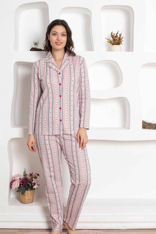 Çizgili Uzun Kollu Gömlek Pijama Takımı 2781UY - 3