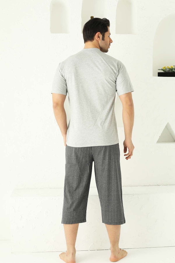Gri Çizgili Bermuda Erkek Pijama Takımı 1193B - 4