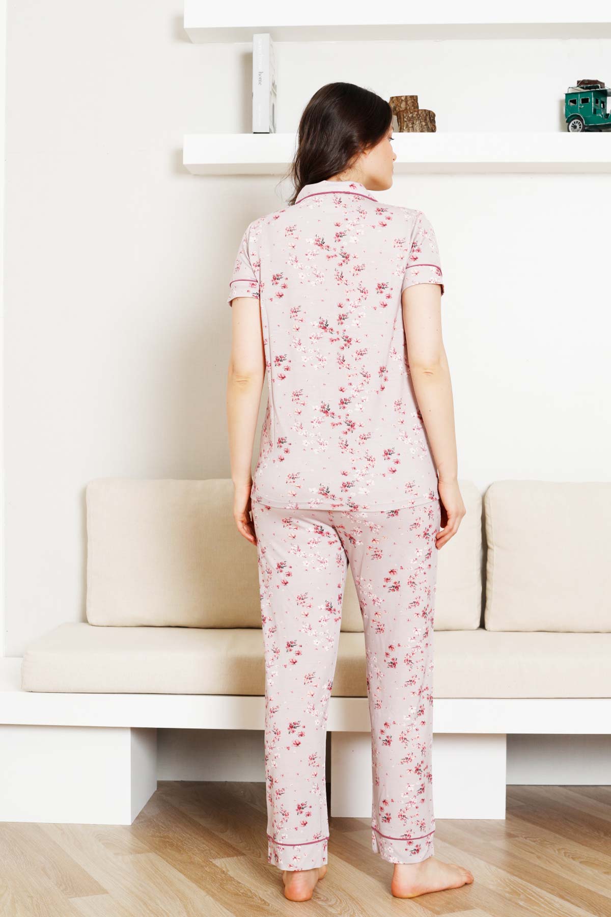 Önden%20Düğmeli%20Kadın%20Pijama%20Takımı%20-%20Kısa%20Kol%20Likralı%20Rink%20Viskon%202844KY