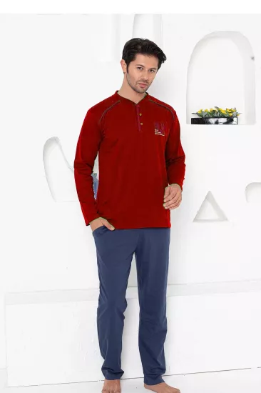 Erkek Pijama Takımı - Bordo Arma Nakışlı Uzun Kollu Penye 1187UY