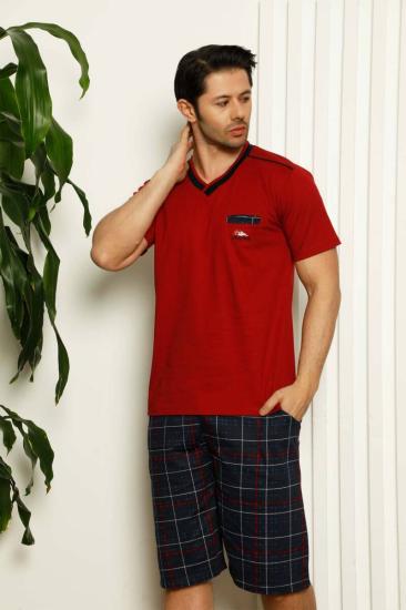 Bordo Ekoseli Şortlu Erkek Pijama Takımı 1167ŞT