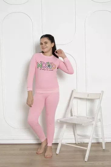 Kışlık Kız Çocuk Pijaması - Pembe Renk İki İplik Baskılı 5171UKL