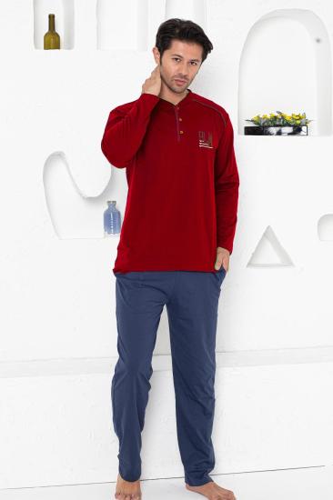 Erkek Pijama Takımı - Bordo Arma Nakışlı Uzun Kollu Penye 1187UY