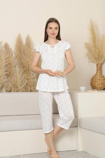 Desenli Kadın Pijama Takımı - Kelebek Fırfırlı kol Likralı Viskon Bermuda 2840B