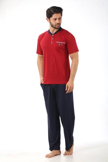 Erkek Pijama Takımı - Bordo Arma Nakışlı Likralı Kısa Kollu Penye 1194KY