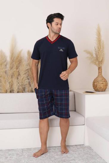 Lacivert Ekoseli Şortlu Erkek Pijama Takımı 1167ŞT