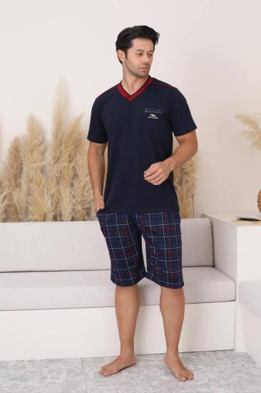 Lacivert Ekoseli Şortlu Erkek Pijama Takımı 1167ŞT