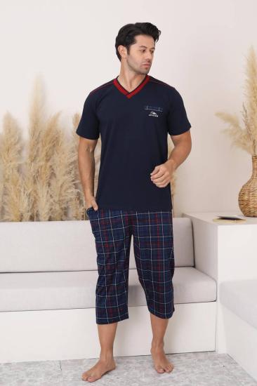 Lacivert Ekoseli Bermuda Erkek Pijama Takımı 1167B