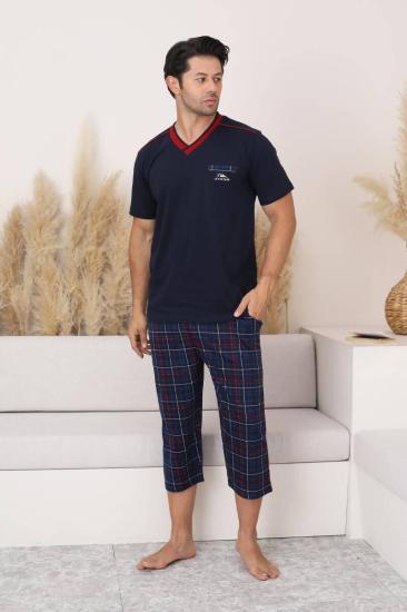 Lacivert Ekoseli Bermuda Erkek Pijama Takımı 1167B
