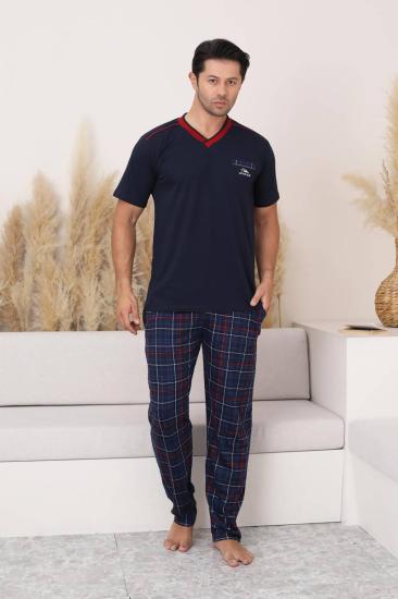 Lacivert Ekoseli Kısa Kollu Erkek Pijama Takımı 1167KY