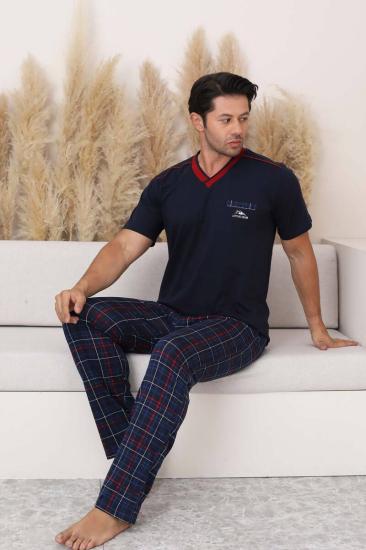 Lacivert Ekoseli Kısa Kollu Erkek Pijama Takımı 1167KY
