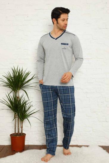 Gri Ekoseli Uzun Kollu Erkek Pijama Takımı 1167UY