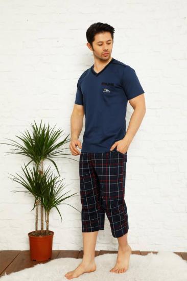 Koyu İndigo Ekoseli Bermuda Erkek Pijama Takımı 1167B