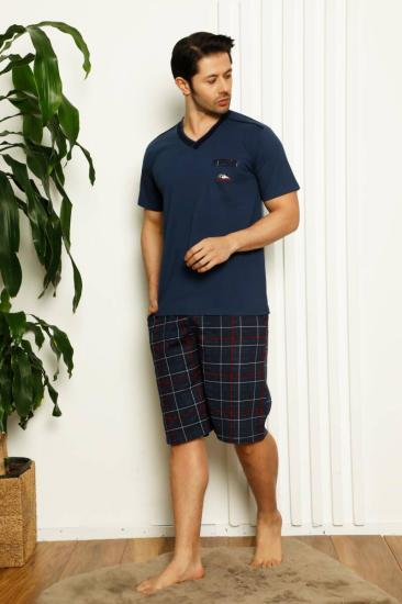 Koyu İndigo Ekoseli Şortlu Erkek Pijama Takımı 1167ŞT