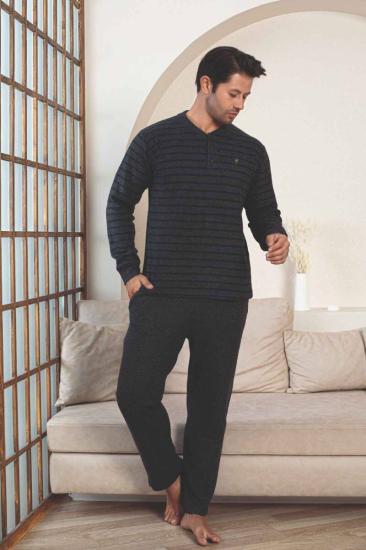 Erkek Eşofman Pijama Takımı - Lacivert Kışlık Şardonlu Selanik Kumaş 1220UK