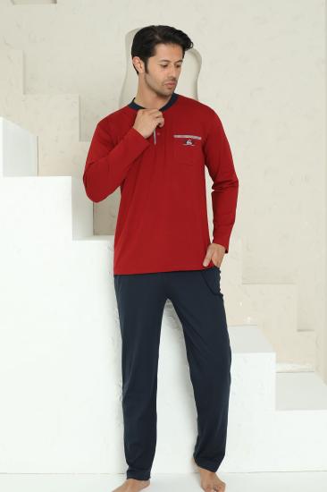 Erkek Pijama Takımı - Bordo Arma Nakışlı Likralı Uzun Kollu Penye 1194UK
