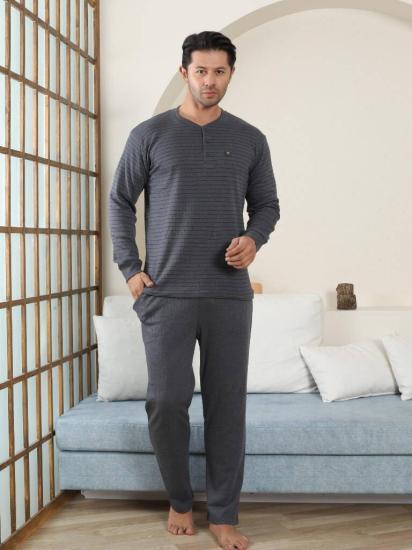 Erkek Pijama Takımı - Antrasit Çizgili Kışlık İnterlok 1221UK