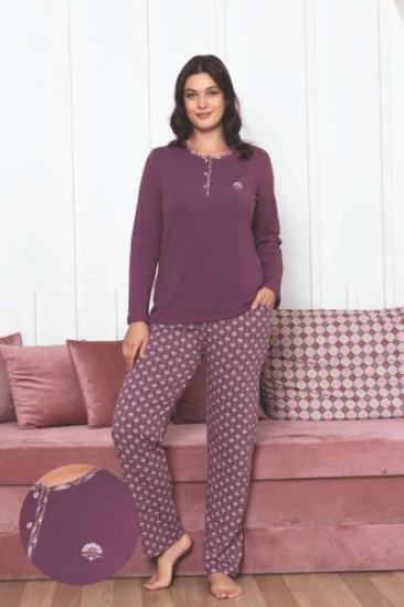 Kadın Pijama Takımı - Gülkurusu Etnik Desen Uzun Kol Likralı Penye 2890UKL