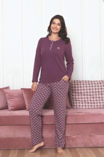 Kadın Pijama Takımı - Gülkurusu Etnik Desen Uzun Kol Likralı Penye 2890UKL