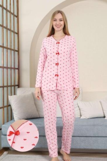 Kadın Pijama Takımı - Kalp Desenli Raporlu İnterlok 2893UK