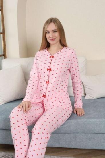 Kadın Pijama Takımı - Kalp Desenli Raporlu İnterlok 2893UK