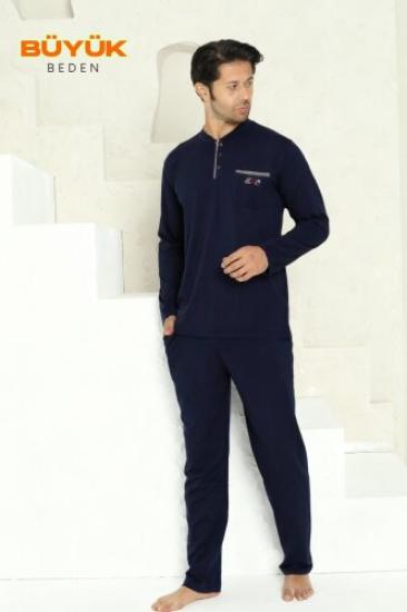 Erkek Pijama Takımı - Lacivert Arma Nakışlı Likralı Uzun Kollu Penye 1194UK