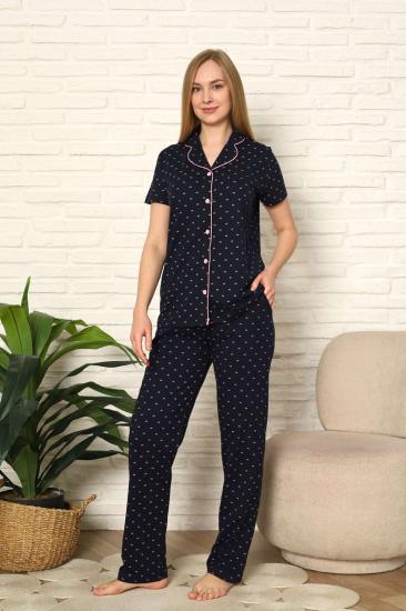 Bayan Pijama Takım - Fiyonk baskılı Önden Düğmeli  Penye 2802KY