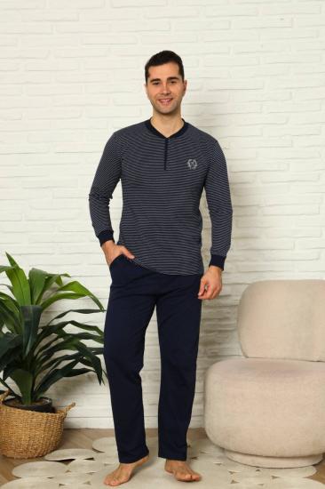 Erkek Pijama Takımı - Lacivert Çizgili Uzun Kollu Penye 1219UY