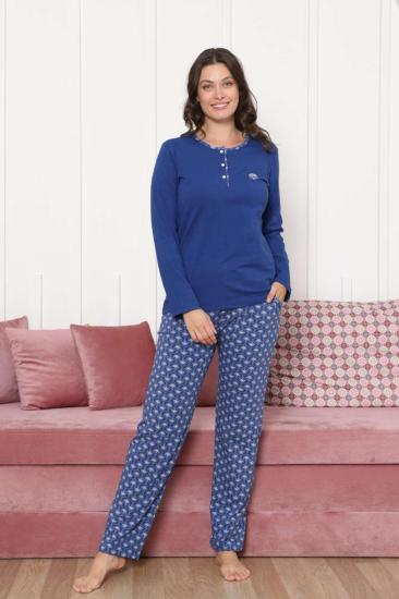 Kadın Pijama Takımı - İndigo Uzun Kollu Likralı Pamuk 2890UKL