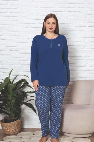Büyük Beden Kadın Pijama Takımı - İndigo Likralı Pamuk 2890UKBL