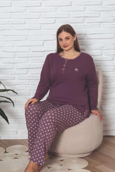 Büyük Beden Kadın Pijama Takımı - Gülkurusu Likralı Pamuk 2890UKBL