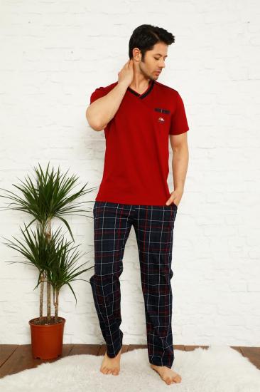 Bordo Ekoseli Kısa Kollu Erkek Pijama Takımı 1167KY
