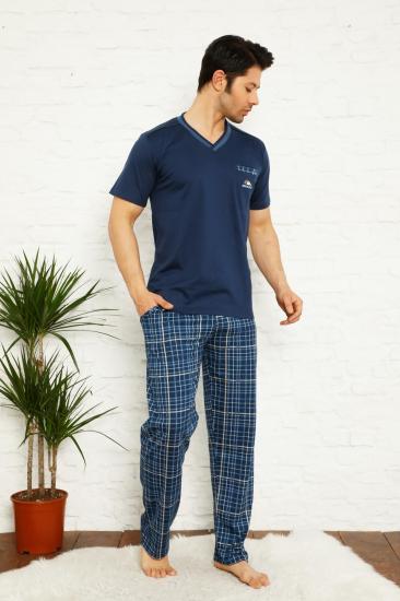 İndigo Ekoseli Kısa Kollu Erkek Pijama Takımı 1167KY