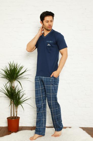 İndigo Ekoseli Kısa Kollu Erkek Pijama Takımı 1167KY