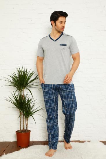 Gri Ekoseli Kısa Kollu Erkek Pijama Takımı 1167KY