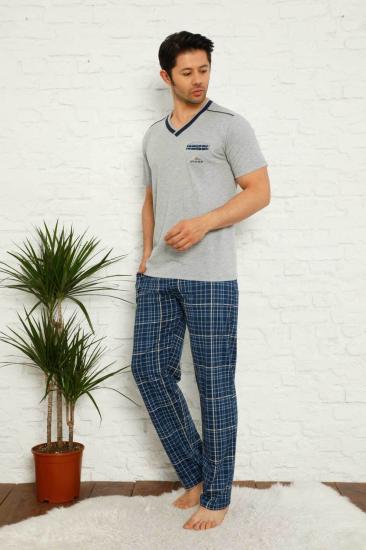 Gri Ekoseli Kısa Kollu Erkek Pijama Takımı 1167KY