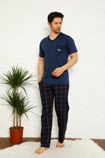 Lacivert Ekoseli Kısa Kollu Erkek Pijama Takımı 1167KY