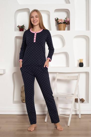 Bayan Pijama Takım - Fiyonk baskılı Uzun Kol Penye 2801UY