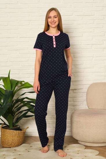 Bayan Pijama Takım - Fiyonk baskılı Kısa Kol Penye 2801KY