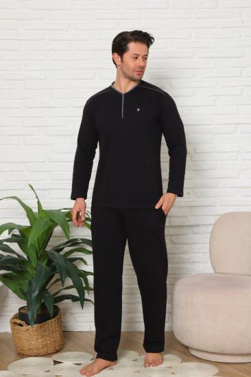 Erkek Pijama Takımı - Siyah Uzun Kol İki İp Penye 1228UK
