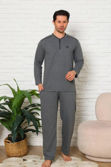 Erkek Pijama Takımı - Gri Uzun Kol İki İp Penye 1228UK