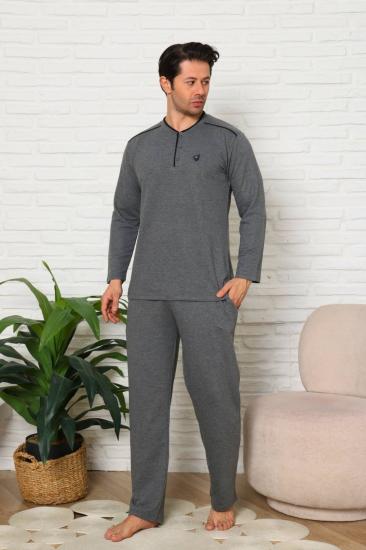 Erkek Pijama Takımı - Gri Uzun Kol İki İp Penye 1228UK