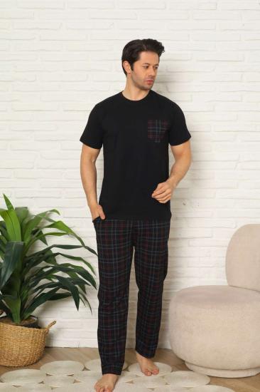 Erkek Pijama Takımı - Siyah Kareli Kısa Kollu Penye 1223KY