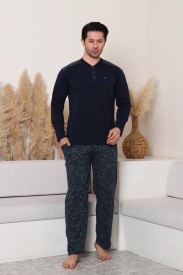 Erkek Pijama Takımı - Yeşil Kamuflaj Desen Likralı Uzun Kollu Penye 1229UYL