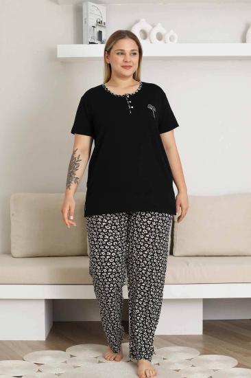 Büyük Beden Kadın Pijama Takımı - Siyah Kısa Kol Likralı 2857KYB