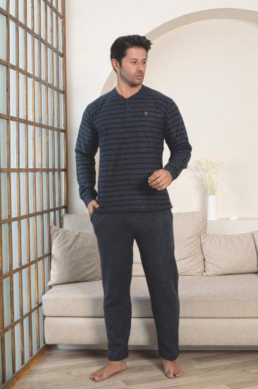 Erkek Eşofman Pijama Takımı - Lacivert Kışlık Şardonlu Selanik Kumaş 1220UK